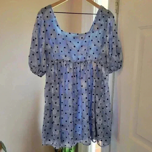 Nasty‎ Gal Blue Feather Poka-Dot Printed Mini Dress, Size 8 - Picture 6 of 8